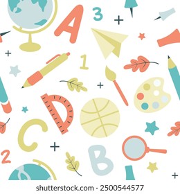 seamless school background, school objects