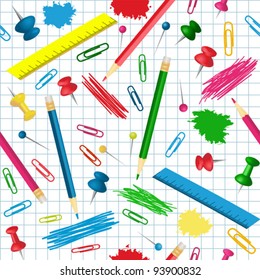 Seamless school background with pencils, pins and rules