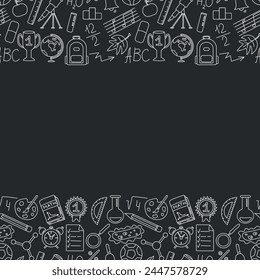 Seamless school frame. Hand drawn doodle school background. Education illustration