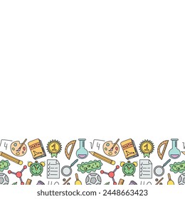 Seamless school frame. Hand drawn doodle school background. Education illustration