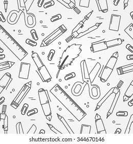 Seamless School Office Supplies Pattern. Thin line  icon for web and mobile. Vector.