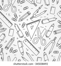 Seamless School Office Supplies Pattern. Thin line  icon for web and mobile. Vector.