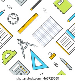 Seamless School Office Supplies Pattern 1, vector illustration. Accessories for calculating, calculation, mathematics and others.
