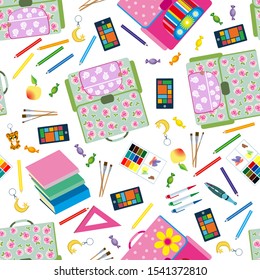Seamless school pattern. Background with school objects