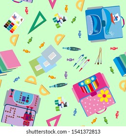 Seamless school pattern. Background with school objects