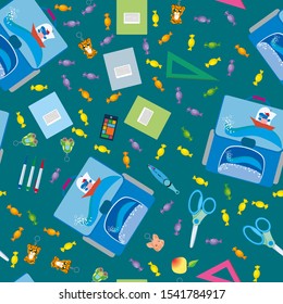 Seamless school pattern. Background with school objects