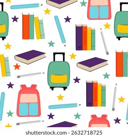 Seamless School Pattern – Colorful Education and Stationery Icons Background
