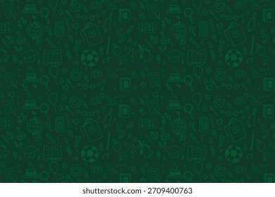 Patrón de escuela sin fisuras con iconos de doodle. bola, libro, números, bocetos de globo sobre un fondo sin fin