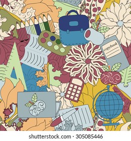 seamless school pattern. education background. cartoon design