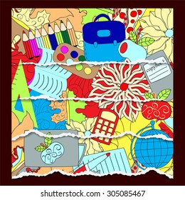 seamless school pattern. education background. cartoon design. torn paper