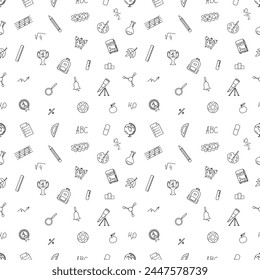 Seamless school pattern. Hand drawn doodle school background. Education illustration