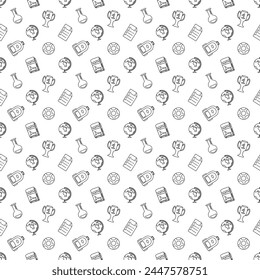 Seamless school pattern. Hand drawn doodle school background. Education illustration