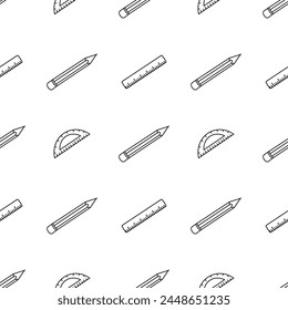 Seamless school pattern. Hand drawn doodle school background. Education illustration
