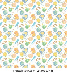 Seamless school pattern. Hand drawn doodle school background. Education illustration