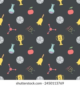 Seamless school pattern. Hand drawn doodle school background. Education illustration