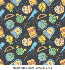 Nahtloses Schulmuster. Handgezeichnete Doodle Schule Hintergrund. Bildung