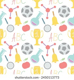 Seamless school pattern. Hand drawn doodle school background. Education illustration