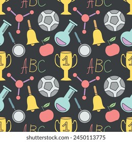 Seamless school pattern. Hand drawn doodle school background. Education illustration