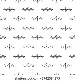 Seamless school pattern with outline mathematical sinusoid on a transparent background. Isolated icon collection. Vector signs. Drawing a sketch by hand.