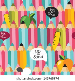 Seamless school pattern with speech bubbles and pencils, vector illustration