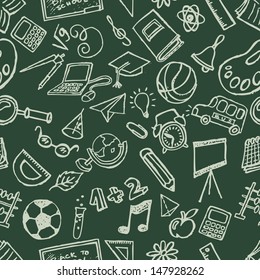 Seamless school stuff doodles Hand-Drawn Vector Illustration Background 