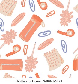 Seamless School Supplies Pattern in Flat Style