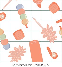 Seamless School Supplies Pattern in Flat Style