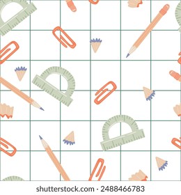 Seamless School Supplies Pattern in Flat Style