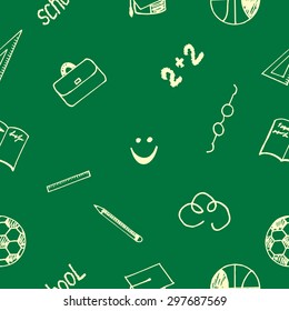 Seamless school texture on a green background - Vector