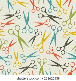 Seamless scissors pattern in vintage colors. Vector illustration in retro style.