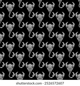 Padrão Tribal de Escorpião Perfeito em Preto e Branco. Vetor