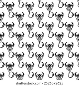 Seamless Scorpio Tribal Pattern in Black and White. Vector