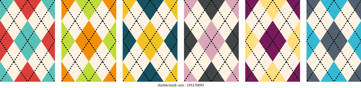 Seamless Scottish designs with rectangles different colors