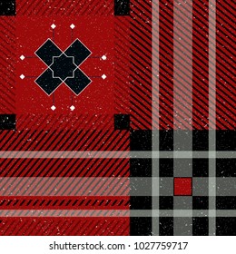 Patrón de estrías escocesas sin manchas.Fondo del vector abstracto. Clásico negro y rojo. Tienda de texturas de fondo.
