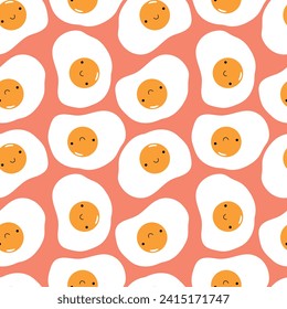 Seamless scrambled egg pattern. Kawaii fried egg on a pink background. For packaging, clothing, background, cover, case