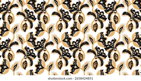 seamless scribble flowers pattern. Hand draw abstract ikat pattern.