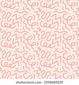 Seamless scribble lines abstract vector pattern illustration in squiggle style drawing for printing on wallpaper, textile, fabric, wrapping paper. Creative minimalist style art background for children