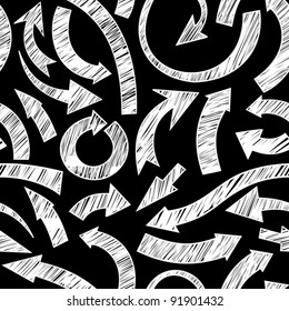 Seamless Scribbled Black And White Arrow Background