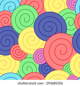 Seamless scroll pattern with colorful spiral curls. Vector stylish texture. Abstract background for your design wallpapers, pattern fills, web page backgrounds, surface textures. Gorgeous background 