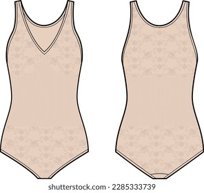 Seamless sculpting bodysuit fashion vector sketch, Apparel template