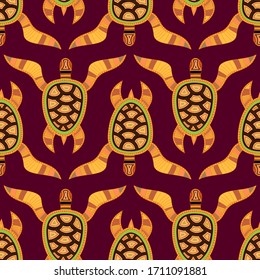 Seamless sea background with sea turtles. Vector illustration