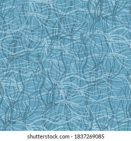 El fondo azul marino sin incandescencias con las olas. Profundidad submarina del océano, flujo fluvial. Textura abstracta vectorial.