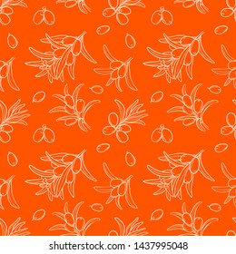 Seamless Sea buckthorn pattern. Outline style. Background for textile, wallpaper, scrapbooking, wrapping paper.  