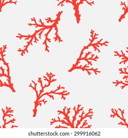 seamless   sea coral pattern in doodle style. red and white