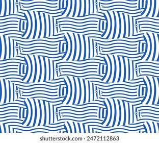 Seamless sea fishes ornamental pattern. Abstract wavy striped background. Summer holiday vector texture.