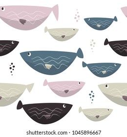Seamless sea fishes simple pattern. Wildlife background.