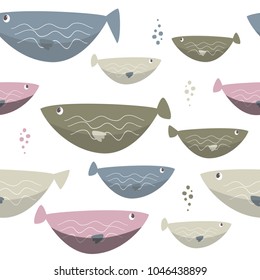 Seamless sea fishes simple pattern. Wildlife background.