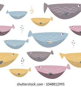 Seamless sea fishes simple pattern. Wildlife background.