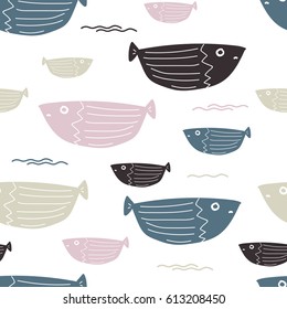 Seamless Sea Fishes Simple Pattern.