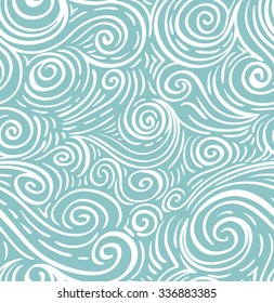 Seamless sea hand-drawn pattern, waves background.